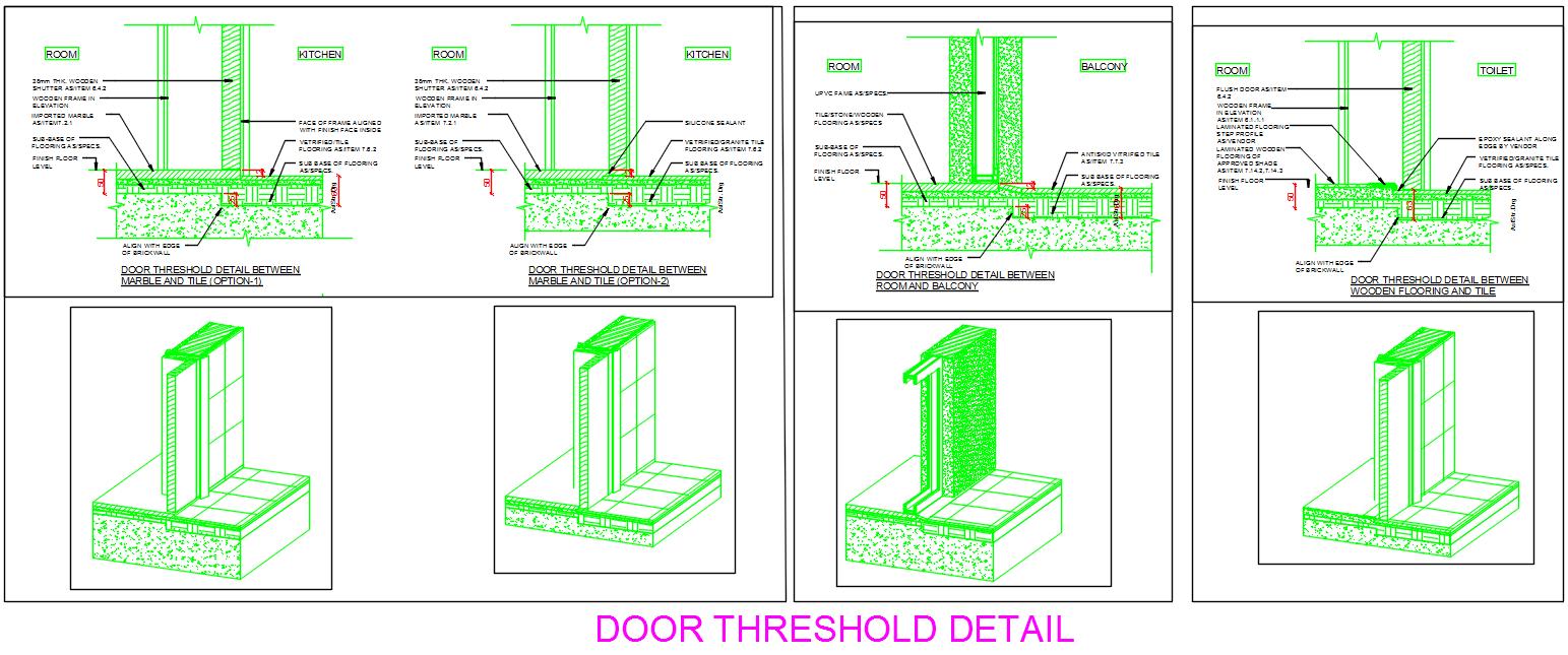 Door Sill & Threshold DWG Detail with Marble and Wood